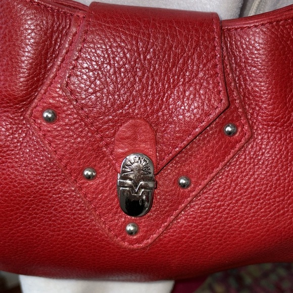 Valentina  leather convertible bag shoulder or Crossbody bag  Red/Silvertone NWT - Picture 4 of 16